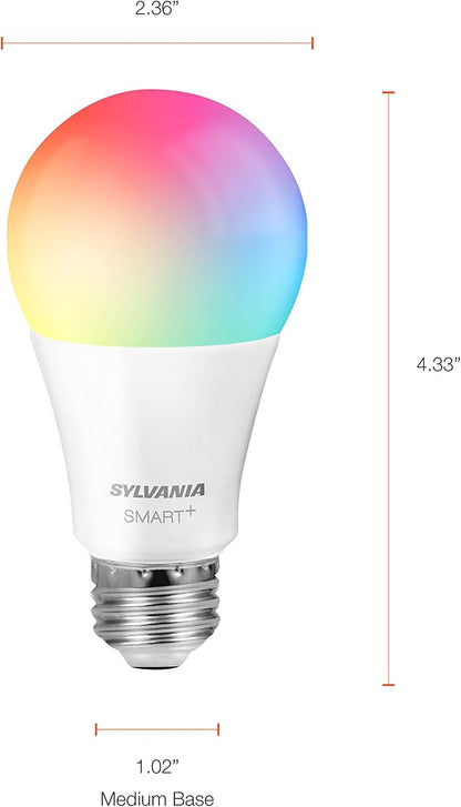 SYLVANIA Wifi LED Smart Light Bulb, 60W Equivalent Full Color and Tunable White A19, Dimmable, Compatible with Alexa and Google Home Only - 4 Pack (75674)