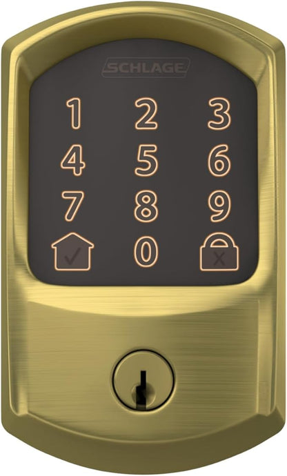 Schlage Encode Smart WiFi Deadbolt Lock for Front Door - Keyless Entry with App or Touchscreen - Works with Alexa, Hey Google, & Airbnb - Create Codes for Guests - Satin Brass