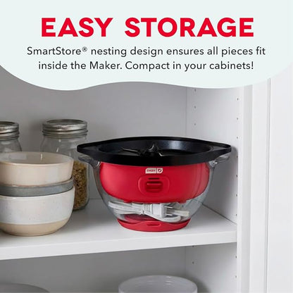 Dash SmartStore Stirring Popcorn Maker - Hot Oil Electric Popcorn Popper with Butter-Warming Tray, Clear Serving Bowl & Measuring Cup - 12 Cups, Red