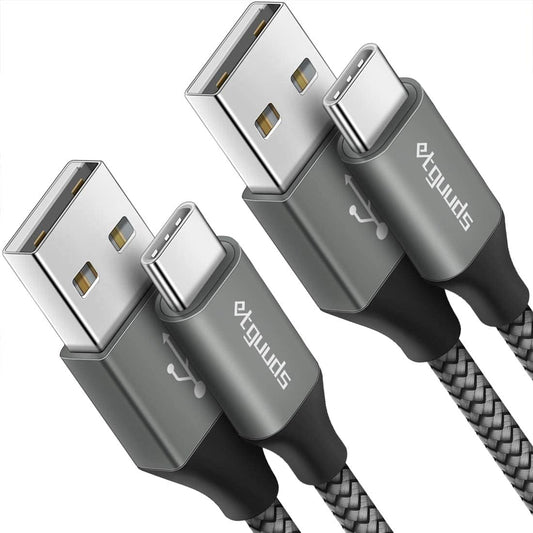 etguuds 4ft USB A to USB C Cable 3A Fast Charging, 2-Pack USB A to USB Type C Charger Cord for iPhone 16 15 Pro/Pro Max/Plus, for Samsung Galaxy S24 S23 S22 S21 S20 S10 A55 A54 Flip Note, Moto, Gray