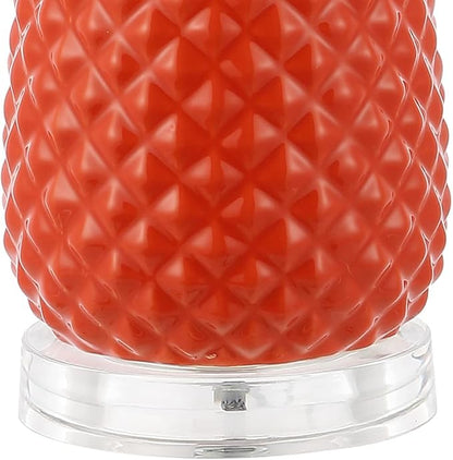 JONATHAN Y 23" Orange/Gold Pineapple Ceramic Table Lamp for Bedroom Decor, Modern Whimsical Bedside Nightstand Lamp with White Linen Drum Shade and LED Bulb (JYL4019E)