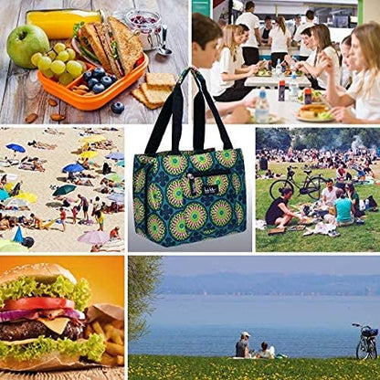 Nicole Miller Insulated Lunch Bag Tote –Open Cooler Ice Bag Lunch Box for Food with Drink Bottle Holder for Women, Men, Picnic, Boating, Beach, Fishing & Work(Kaleidoscope Teal)