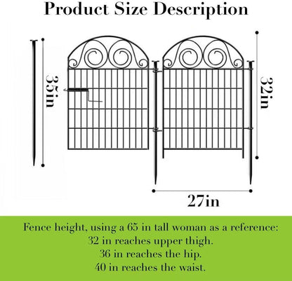 Tall Garden Fencing Animal Barrier with Gate, 32 Inch(H) 4 Panels Dog Fence Outdoor for Yard, Total Length 8.8 Ft Decorative Fence for Garden│Patented