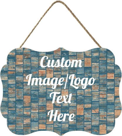 Personalized Wooden Welcome Sign for Front Door & Home - Customized Image/Text Hanging Sign Farmhouse Decor, 11.2 * 8 Inch