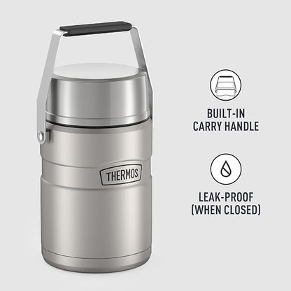 THERMOS Stainless King Vacuum-Insulated Food Jar Matte Steel | With Storage Containers | Built-in Handle | 47 Ounce | Pack of 4