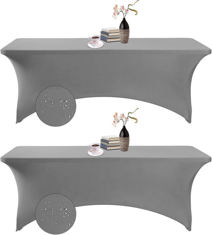 2Pack Spandex Waterproof Table Covers 8ft，Spandex 8ft Waterproof Table Cover for Party,Wedding, Banquet, and Events(Gary)