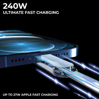Rolling Square inCharge XS - 240W 4in1 Keyring Cable | Fast Charging & Data Transfer | Universal USB C/Lightning/USB Cable with Metal Housing | N52 Magnets | Eco-Friendly | Orange