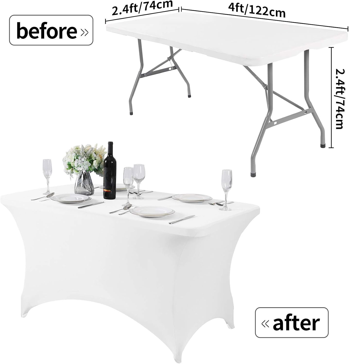 Spandex Table Cover for 4FT or 6ft or 8ft Table Universal Fitted Stretch Tablecloth for Party, Banquet, Wedding and Events-White