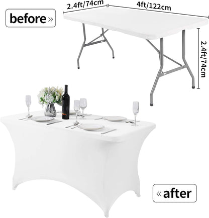 2Pack Spandex Table Cover for 4FT or 6ft or 8ft Table Universal Fitted Stretch Tablecloth for Party, Banquet, Wedding and Events-White