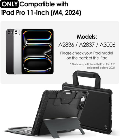 Nillkin Carry Go Keyboard Case for iPad Pro 11 inch (M4) 2024 with Handle, Rugged Case with Detachable Keyboard for iPad Pro 11, Magic Trackpad, 7 Colors Backlit, Camera Cover, Black