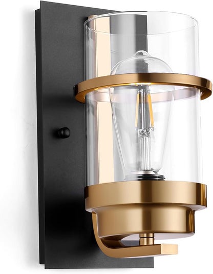 Black and Gold Sconces,Small Bathroom Wall Sconces,Modern Gold Sconces,Single Vanity Light(Bulbs not Included)