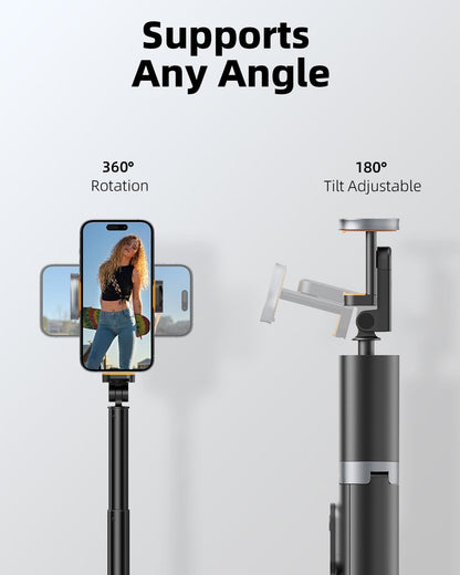 TODI 63" Cell Phone Selfie Stick Tripod, Portable Tripod for iPhone with Wireless Remote, Extendable Smartphone Stand, All-in-1, Compatible with iPhone/Android