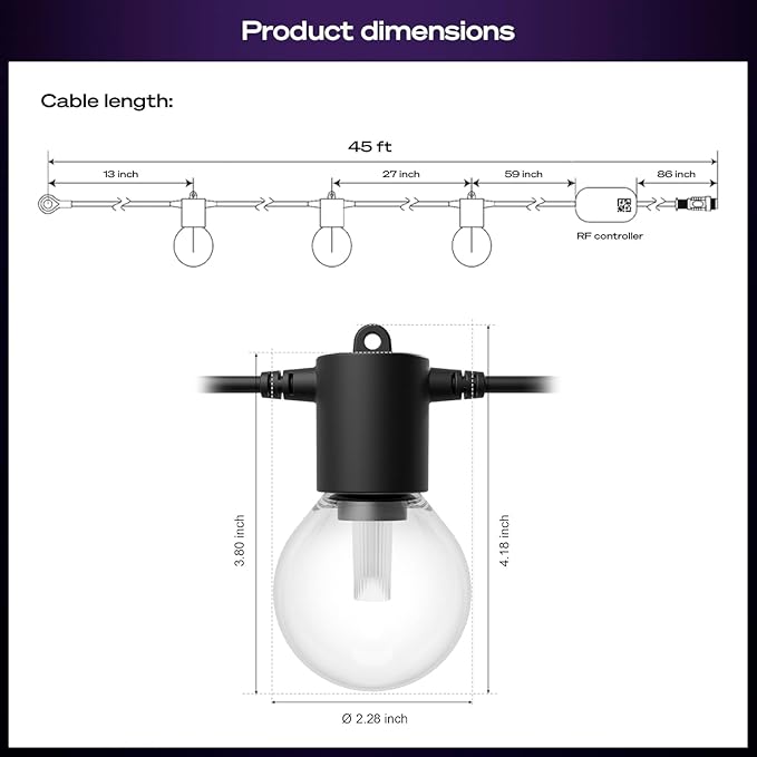 Philips Hue Festavia Globe Outdoor String Lights, White & Color Ambiance, 45ft,16 Bulbs, Dimmable, Control with Hue App or Voice, Bridge Required