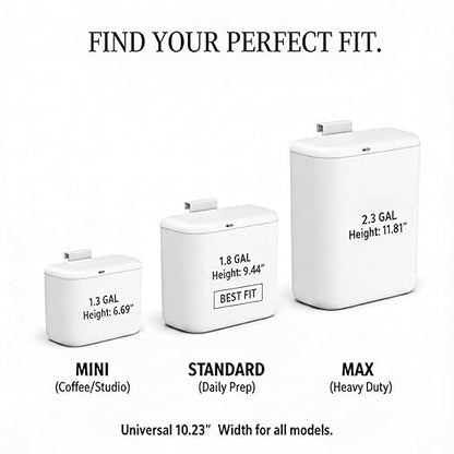 MUEE Hanging Compost Bin [2.3 Gal Max Volume] Heavy Duty Scrap Collector for 4-5 Person Households - Under Cabinet Large Trash Can with Slide Lid for RV & Heavy Prep - Matte White