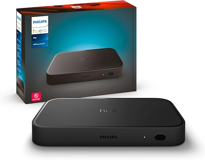 Philips Hue Play HDMI Sync Box 8K, Syncs up to 10 Hue Lights with Video Games, Movies, and Music, Requires Hue Bridge, Supports Dolby Vision HDR10+, Control with Hue App