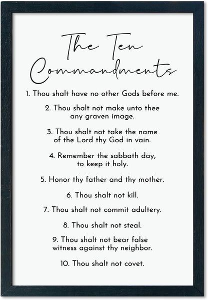 LuZhiQiang The Ten Commandments Wall Art Decor 16"×11" Bible Verse 10 Commandments Sign Motivational Positive Quotes Wood Framed Wall Hanging (Black)