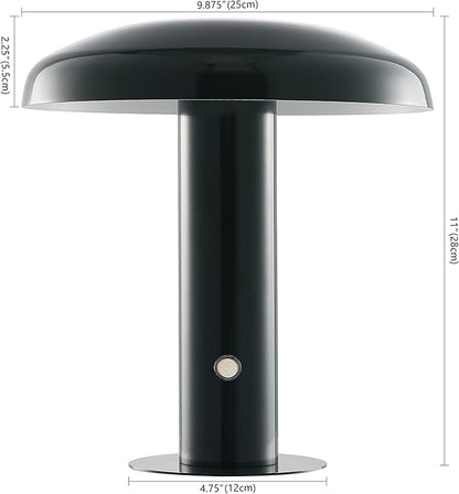 JONATHAN Y 11" Forest Green Rechargeable LED Mushroom Table Lamp, Cordless Portable Dimmable Mid-Century Modern Accent Lamp, with Metal Shade, Touch Sensor (JYL7114D)