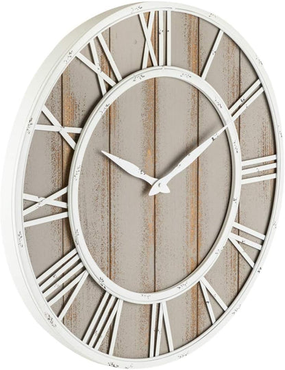 Oldtown Farmhouse Metal & Solid Wood Noiseless Wall Clock (Coastal Grey, 18-inch)