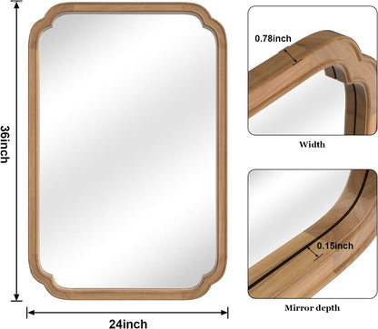 WallBeyond 24" x 36" Rounded Corner Arch Wall Mirror with Wood Frame for Entryway, Living Room or Bedroom Home Decor - Light Woodgrain [24" x 36" Honey-Colored]