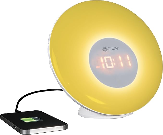 OttLite Wake Up Light with White Noise Sound Machine, Color Changing, Sunrise Simulation, 7 Wake Up Sounds, Snooze Function, Smart Alarm Clock for Heavy Sleepers, Sunlight Lamp with USB Charging Port