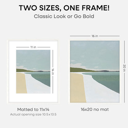 Homeforia 16x20 White Picture Frame, High End Oak 16x20 White Wood Frame with Mat 11x14 Photo, 16 x 20 Wooden Poster Frames Matted to 11 by 14, 20x16 Hanging Frames, Tempered Glass, Wall Kit, Set of 1