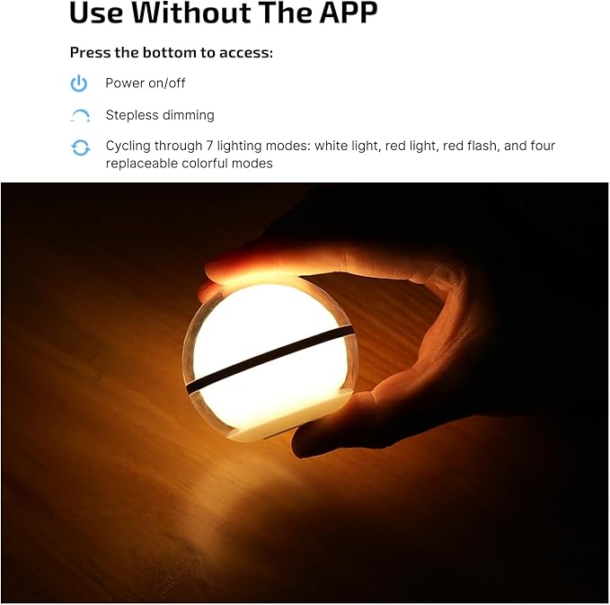 OLIGHT Sphere Smart Night Light, 75 lumens Stepless Dimming Table Lamp Bundle with 90 Lumens i3E EOS PMMA TIR Lens AAA Flashlight