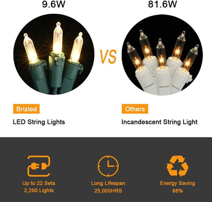 Brizled 4 Pack LED Christmas Lights, 100 LED 33ft Christmas String Lights, 120V UL Certified Connectable Xmas Tree Light Mini Xmas Light for Home Tree Patio Indoor and Outdoor Decorations, Warm White