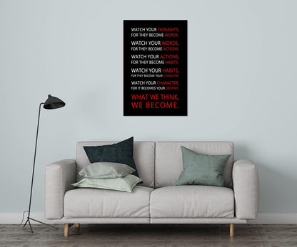 Motivational Wall Art for Office Watch Your Thoughts Inspirational Canvas Painting Inspiring Quotes Posters Prints Artwork Living Room Home Decor Framed Ready to Hang [24''W x 36''H]