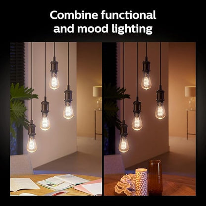 Philips Hue Smart 40W ST19 Filament LED Bulb - White Ambiance Warm-to-Cool White Light - 4 Pack - 550LM - E26 - Indoor - Control with Hue App - Works with Alexa, Google Assistant and Apple Homekit