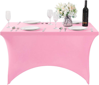SuperO Waterproof Spandex Table Cover for 4FT Table Universal Fitted Stretch Tablecloth for Party, Banquet, Wedding and Events-Pink