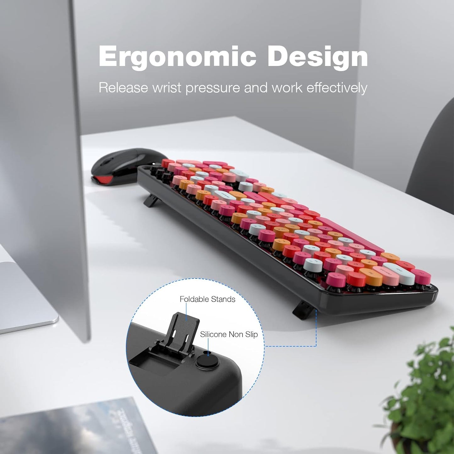 KNOWSQT Wireless Keyboard and Mouse Combo, Black Colorful 2.4G Typewriter Full-Size Cute Keyboards - USB Receiver Plug and Play, for Computer, PC, Laptop, Desktop, Windows