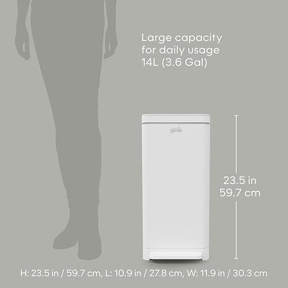 Kitchen Compost Bin, White Stainless-Steel Large, 3.6 Gallon, Indoor Odorless Composting, Hands-Free, Washable Parts, Includes 8 Tear-Off Compostable Bags and 1 Carbon Filter