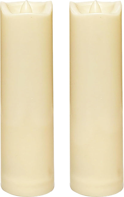 CANDLE CHOICE Waterproof Outdoor Battery Operated Flameless Candles with Auto Timer Flickering Plastic Resin Electric LED Slim Pillar Lights for Lantern Patio Garden Wedding Decorations 2”x7” 2 Pack