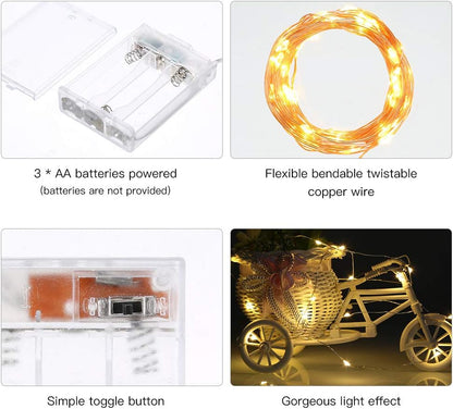 Led Fairy Lights Battery Operated, 4 Packs Mini Battery Powered Copper Wire Starry Fairy Lights for Bedroom, Christmas, Parties, Wedding, Centerpiece, Decoration (5m/16ft Warm White)