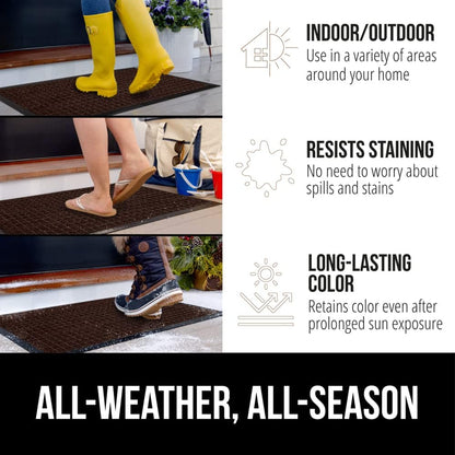 GORILLA GRIP 100% Waterproof All-Season WeatherMax Doormat, 72x24, US Designed Natural Rubber, Stain and Fade Resistant, Low Profile Indoor Outdoor Door Mats, Easy Clean Patio Mat, Coffee Squares