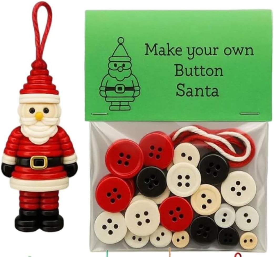 DIY Christmas Button Ornament Making Set - Snowman/Santa/Angel, Fun Holiday Craft Kit for All Ages, Ideal Xmas Tree Hanging Decor & Festive Gifts (8pcs-A)