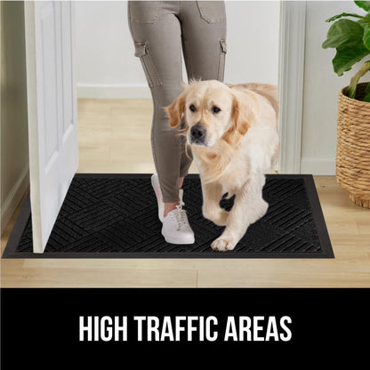 GORILLA GRIP 100% Waterproof All-Season WeatherMax Doormat US Designed Natural Rubber, Stain and Fade Resistant, Low Profile Indoor Outdoor Door Mats, Easy Clean Patio Mat, 17x29, Black Diamond