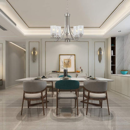 BONLICHT Traditional Chandelier Lighting 5 Light Brushed Nickel Modern Light Fixtures Hanging Pendant Lighting with Clear Glass Shade Classic Ceiling Lights for Kitchen Dining Room Living Room Island