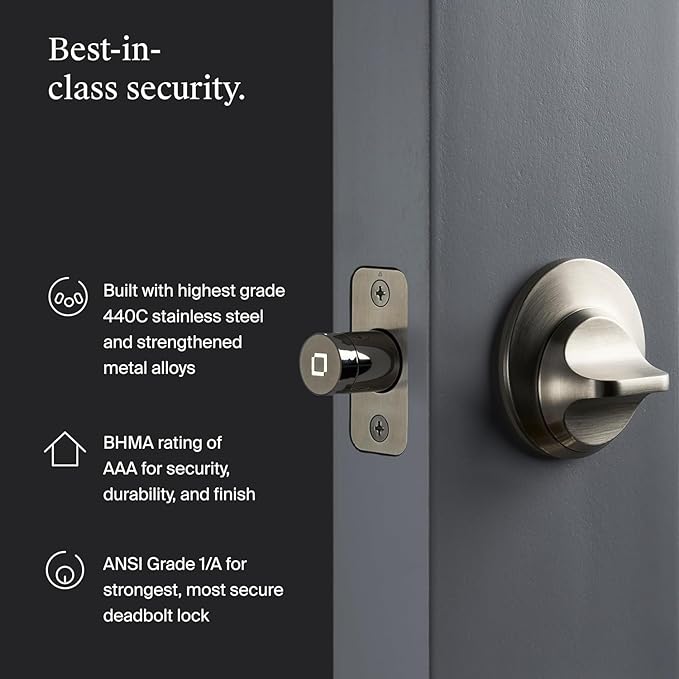 Level Lock+ WiFi Deadbolt Smart Lock - World's Smallest Smart Lock Plus Apple Home Key - Lock/Unlock Anywhere - Level App for iOS & Android - Works with Apple, Alexa, Google (Satin Nickel)