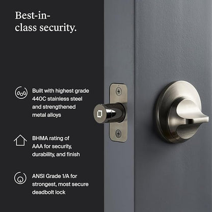 Level Lock+ WiFi Deadbolt Smart Lock - World's Smallest Smart Lock Plus Apple Home Key - Lock/Unlock Anywhere - Level App for iOS & Android - Works with Apple, Alexa, Google (Satin Nickel)