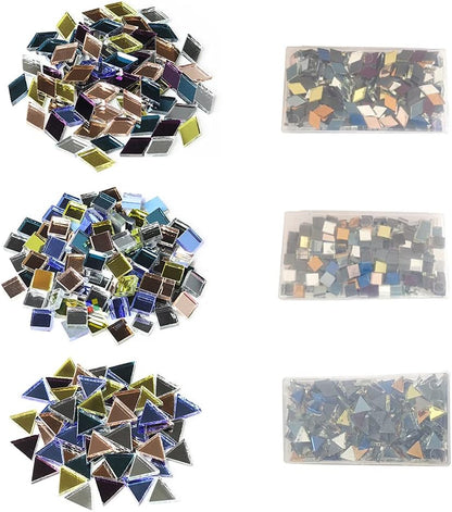 Mollytek Assorted Mirror Mosaic Tile Triangle, Square, Rhombus Shapes Stained Glass Mosaic Tiles for Crafts Mosaic Chips Pieces for Plates,Picture Frames,Flowerpots,Handmade Jewelry -780g/27.51 Ounce