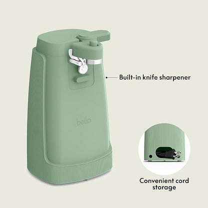 bella Electric Can Opener and Knife Sharpener, Removable Cutting Lever, Cord Storage, Stainless Steel Blade, Seaglass