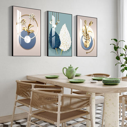 MPLONG Abstract Modern Minimalist Natural Framed Decorative Painting Bright style Wall Art Set of 3Wall Decor for Living Room, Bedroom, Dining Room, Office, etc. (Blue, 24 "X 32" X 3 pieces)