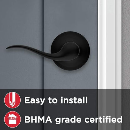 Kwikset Tustin Interior Passage Door Handle, Lever For Closet and Hallway Doors, Reversible Non-Locking Handle Lever, Matte Black, with Microban Protection