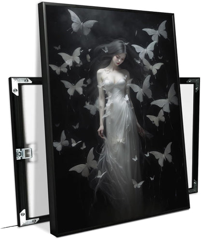 JFHCQJPK Vintage Gothic Feminine Canvas Wall Art Print Butterfly Poster Moody Female Wall Art Retro Artwork Dark College Decor for Home Bedroom16x24in Metal blackFramed