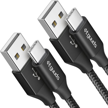 etguuds 6ft USB A to USB C Cable 3A Fast Charging, 2-Pack USB A to USB Type C Charger Cord for iPhone 16 15 Pro/Pro Max/Plus, for Samsung Galaxy S24 S23 S22 S21 S20 S10 A55 A54 Flip Note, Moto, Black