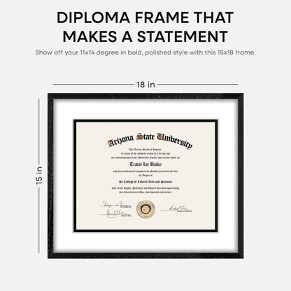 Homeforia 15x18 Diploma Black Wood Frame, High End Black Oak 15 x 18 Certificate Frames with Mat 11 x 14, 18x15 Document Frame Matted to 11x14, Degree Wooden Frames, Tempered Glass, Wall Kit, Set of 1