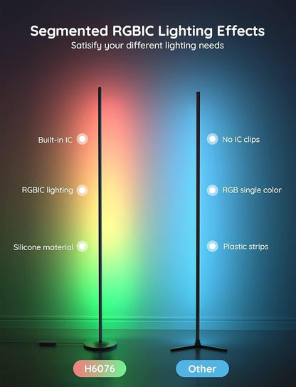 Govee RGBIC Floor Lamp, LED Corner Lamp Bundle with RGBIC Smart Table Lamp 2, Touch Bedside Lamps Work with Matter, Alexa