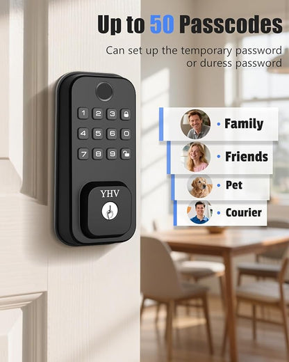 Smart Door Lock with 6 Unlocking Ways, Fingerprint Keyless Entry Door Lock with Auto Lock, Built-in WiFi, App Remote Control, Alexa & Google Voice Contro, Ideal for Family Members, Cleaners
