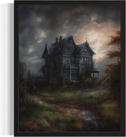 Haunted House Poster Art Print, Halloween Scary Vintage Wall Art Academia Spooky Painting Decoration for Horror Prints, Gothic Posters Bedroom Decor 89 (Haunted House, 11 x 14 inches, Unframed)